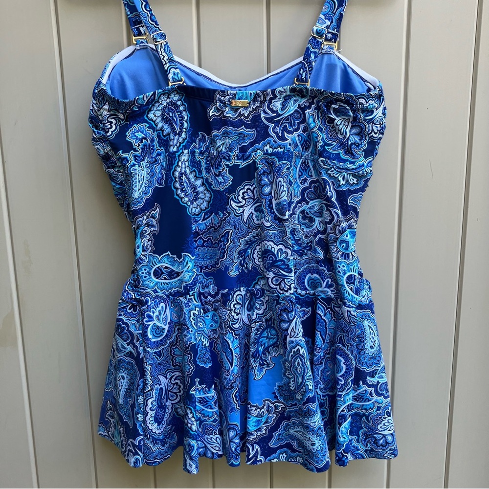 Lauren Ralph Lauren blue Paisley one piece skirted swimsuit size 16W Eurosummer - Picture 5 of 15